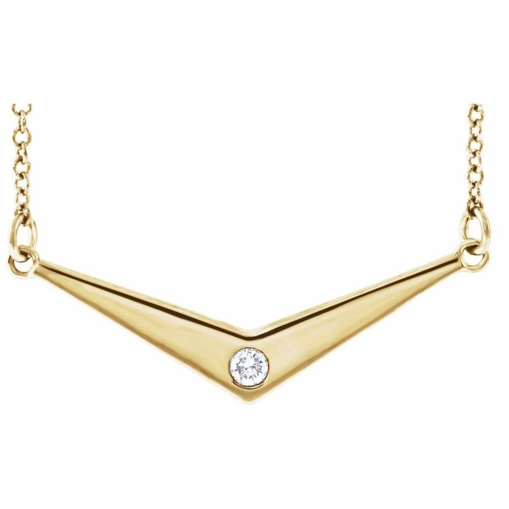 14k Yellow Gold 1/6 Ctw Diamond V Shaped Bar Necklace, 16-18 Inch